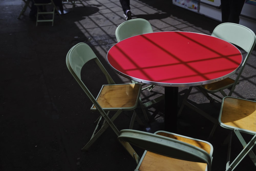 red and white table and chair set