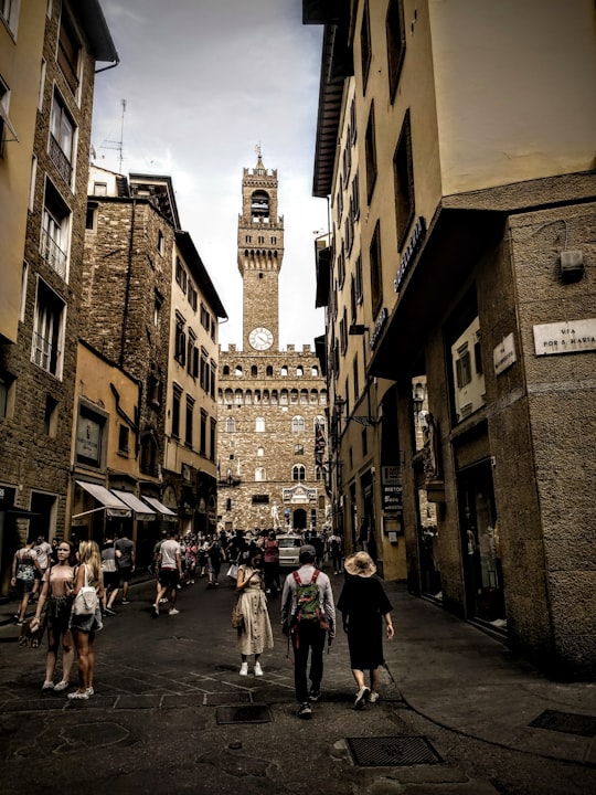 people walking on street near brown concrete building during daytime in Palazzo Vecchio Italy