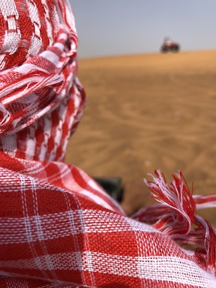 red and white plaid textile