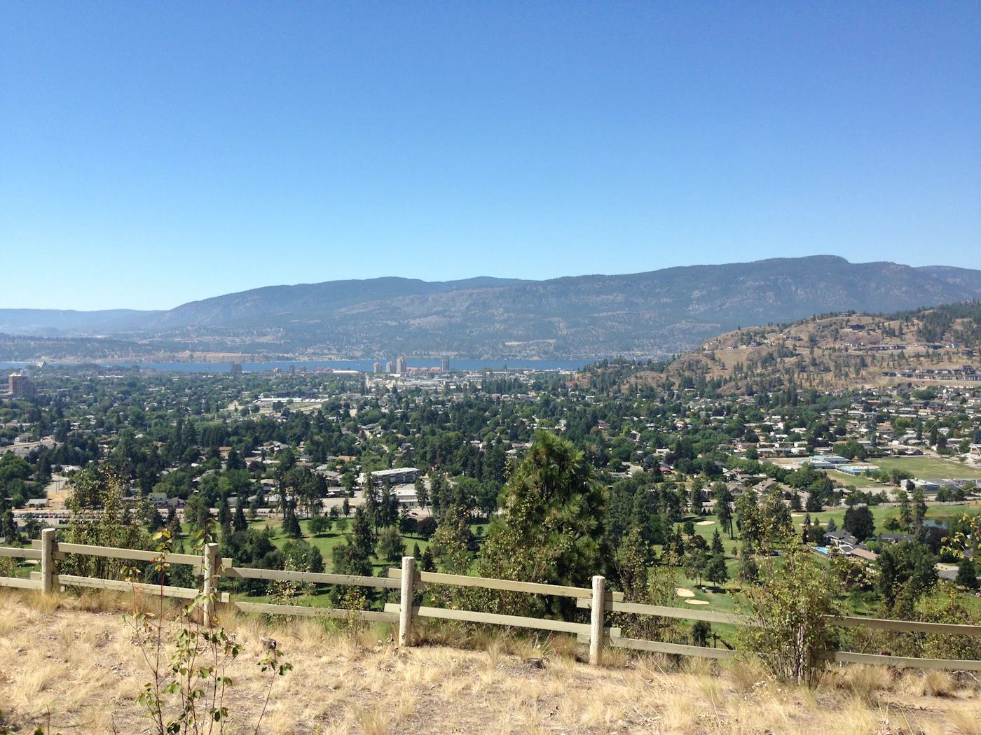 Rolling green forest-covered mountains above Kelowna in the Okanagan Valley