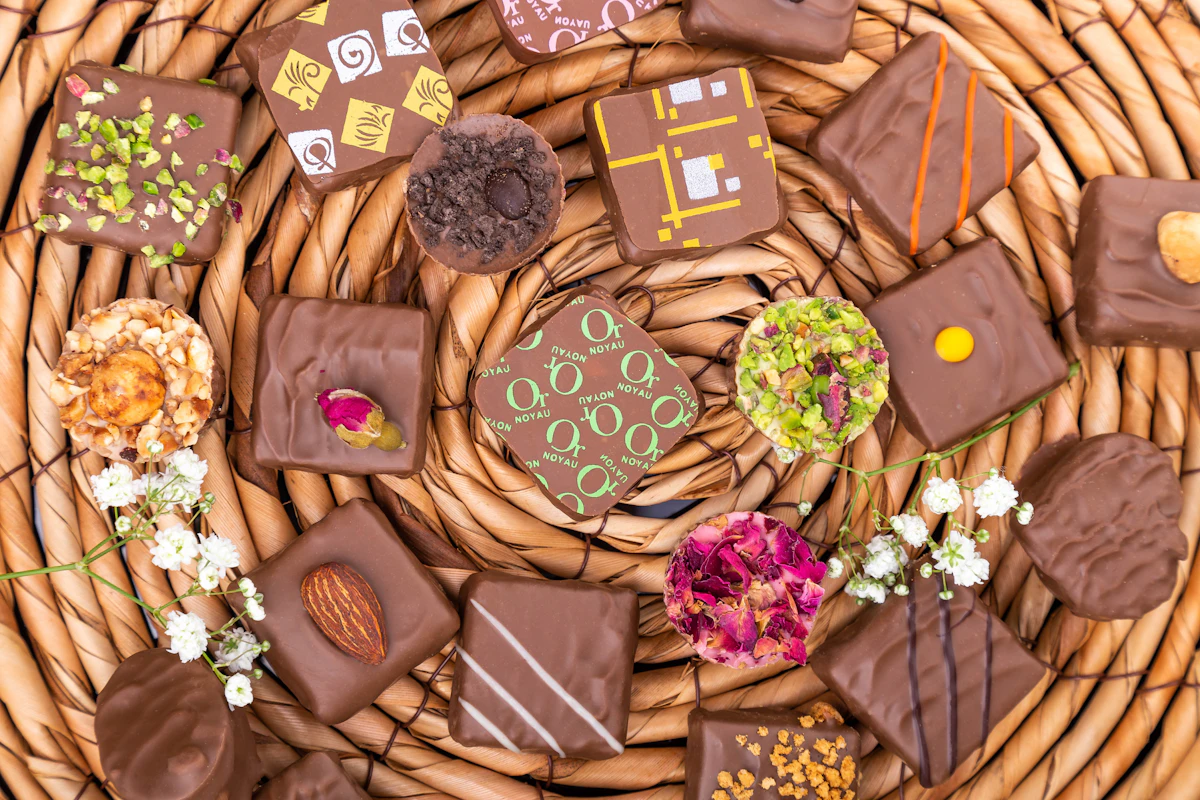 Elegant wedding chocolate favors with flowers