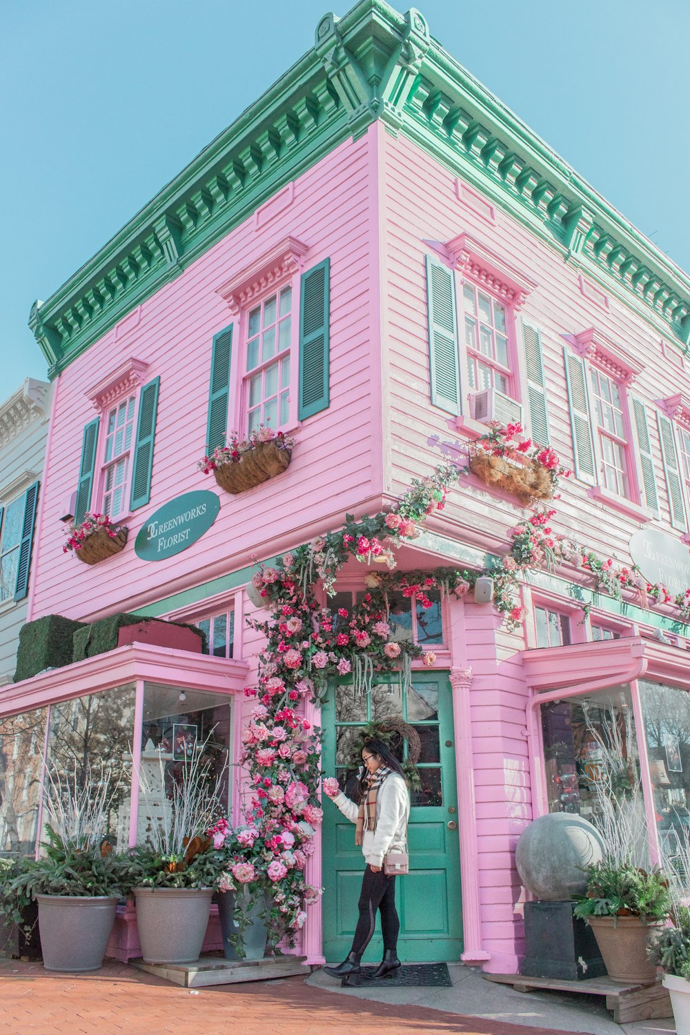 pink and white concrete building