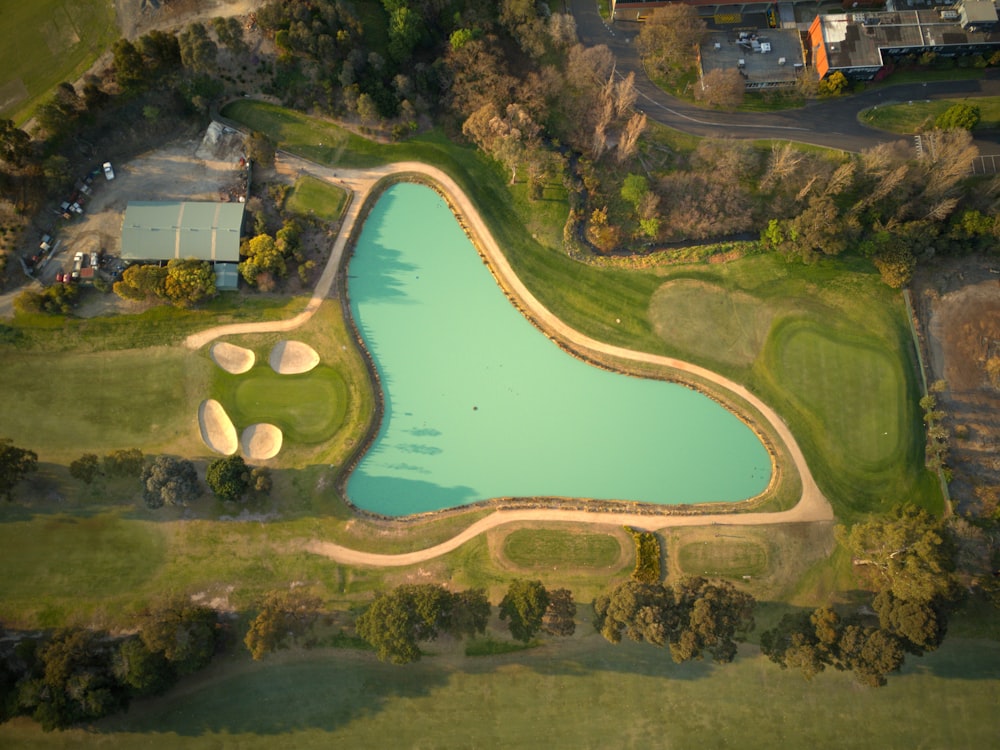 aerial view of green lake