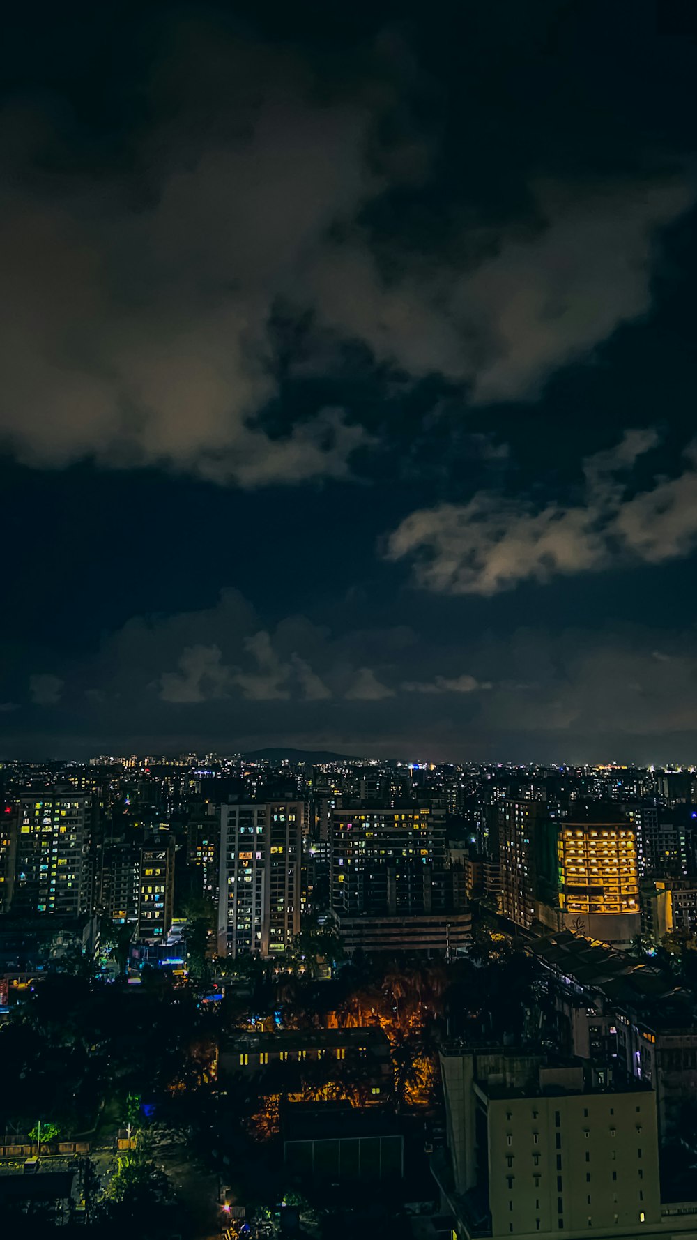 city with high rise buildings during night time