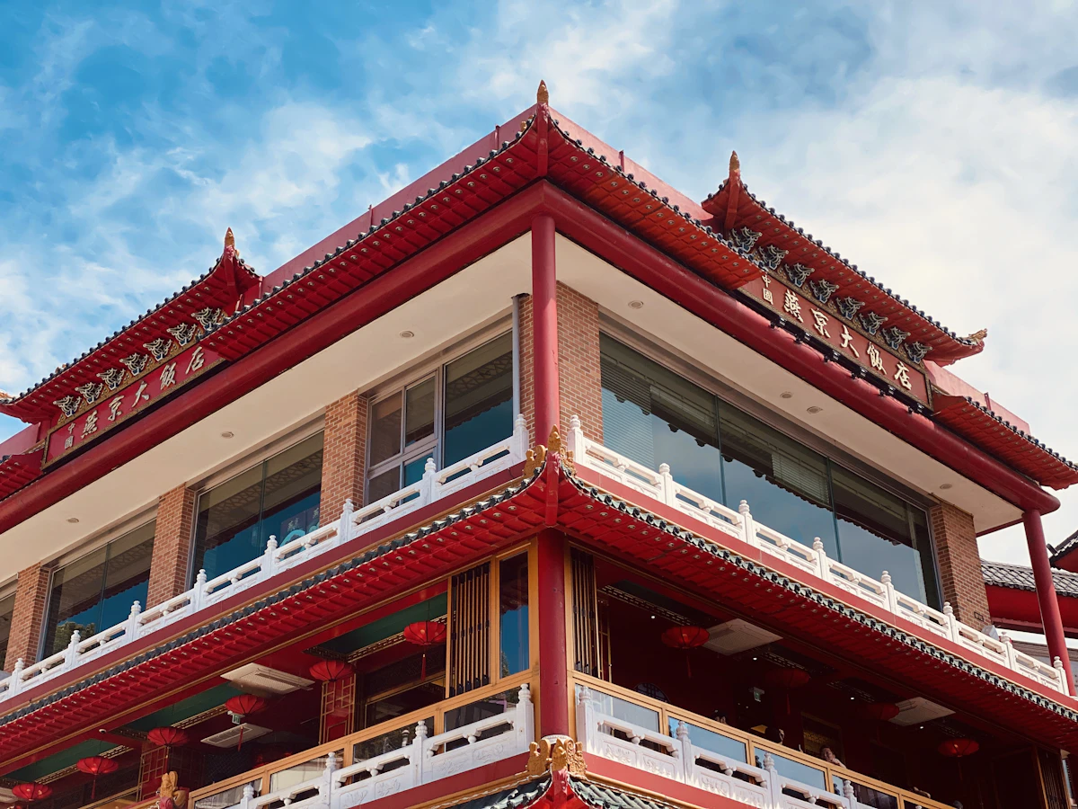 A red pavilion building in Incheon Chinatown