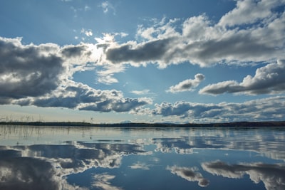 blue sky and white clouds over lake weather google meet background