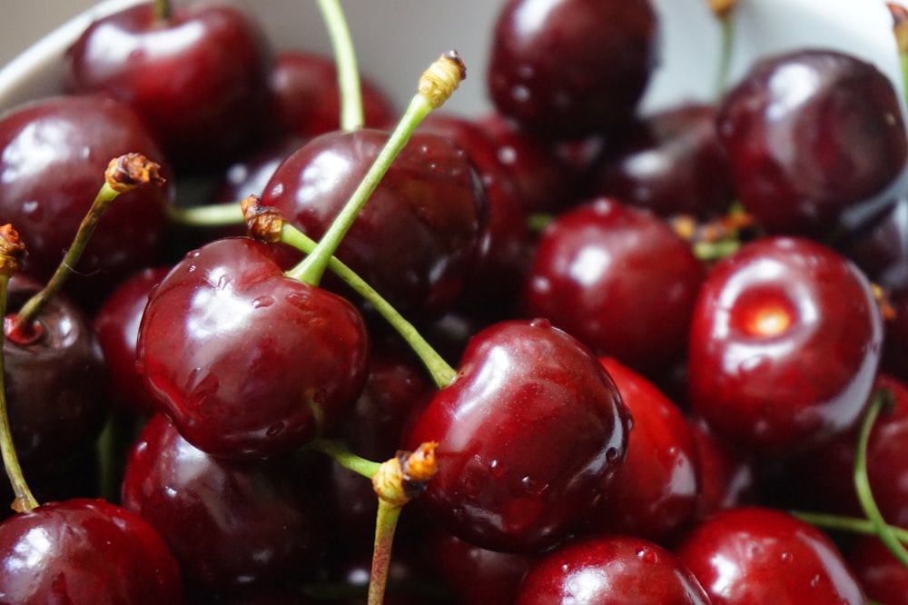 red cherry fruit in close up photography