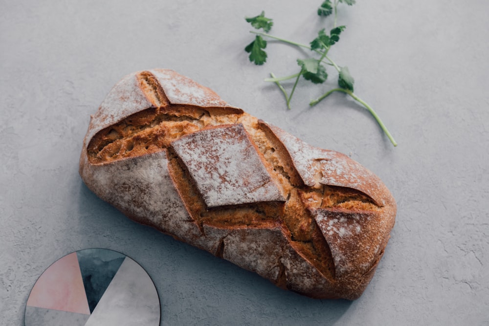 bread on white floral table