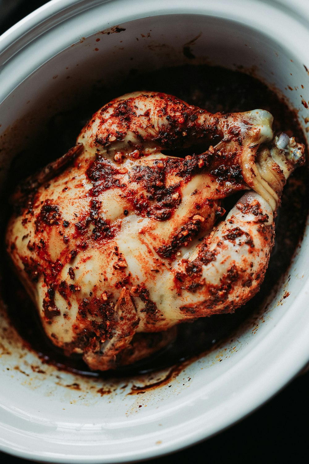 cooked meat on blue ceramic bowl