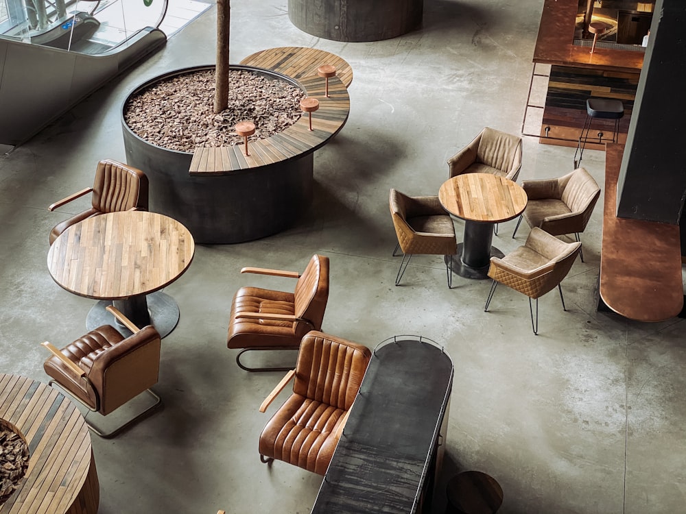 brown wooden round table and chairs