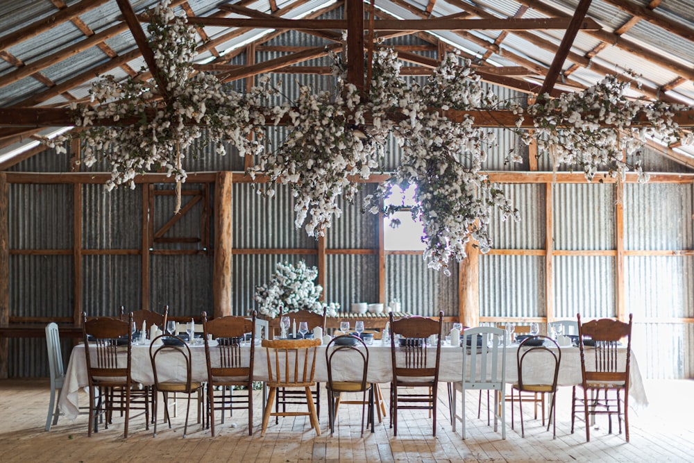 brown wooden chairs and tables