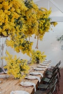 Bright mimosa breakfast setup with fresh flowers and stylish tableware