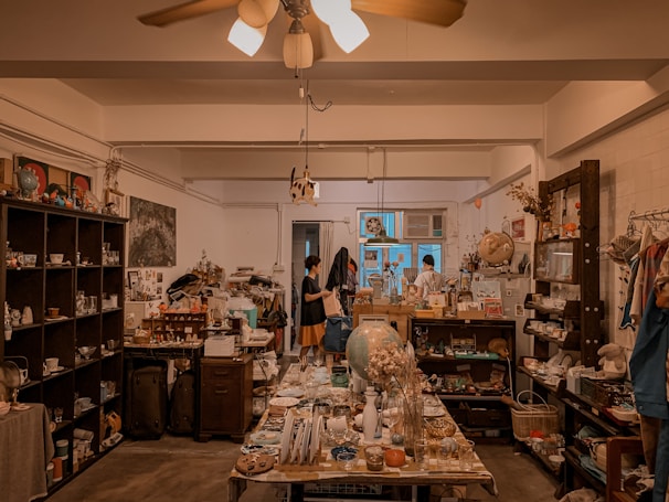 A cozy room filled with rare collectibles and decorative items.