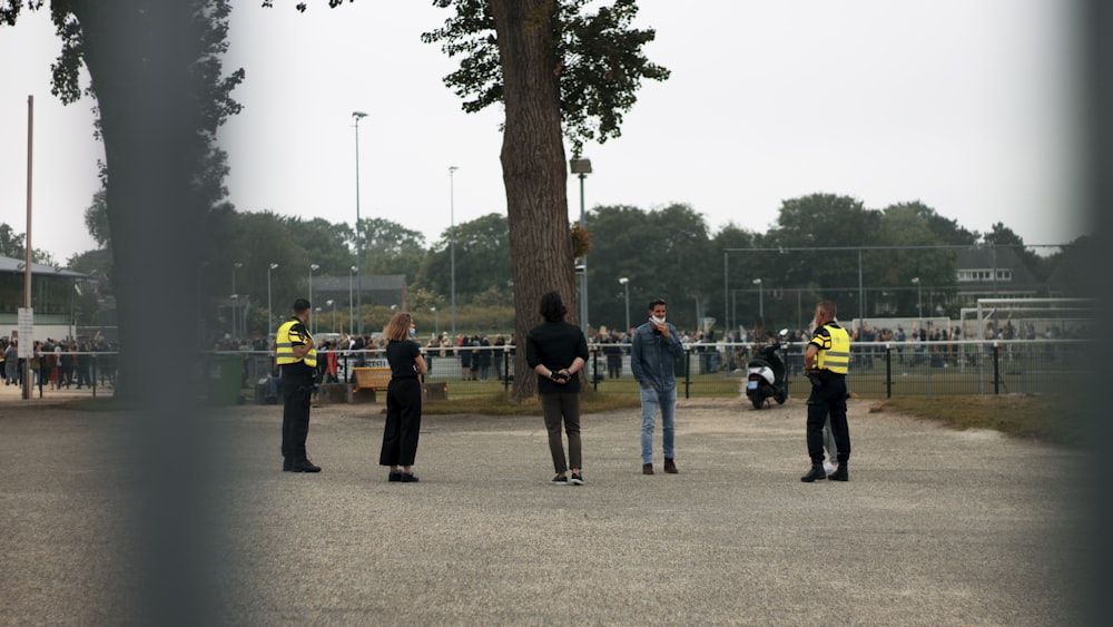 people standing near brown tree during daytime