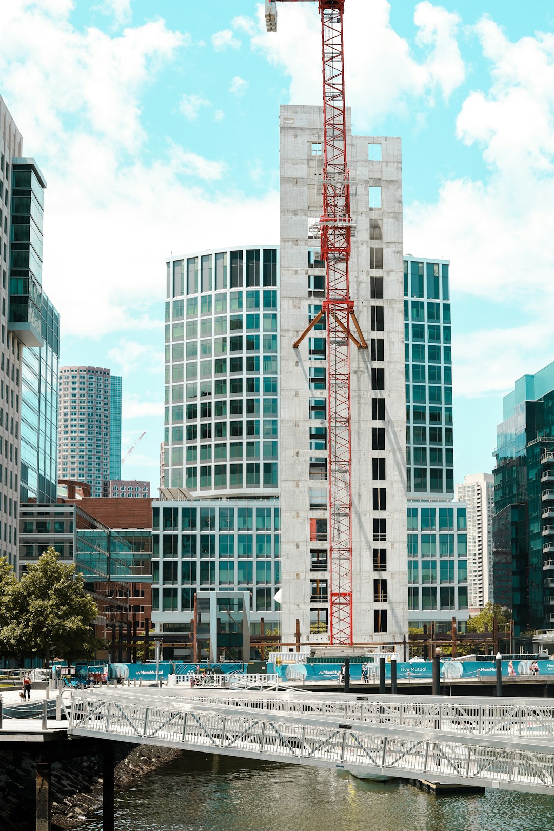 white and red high rise building