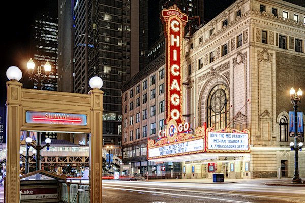 Red and white chicago signage
