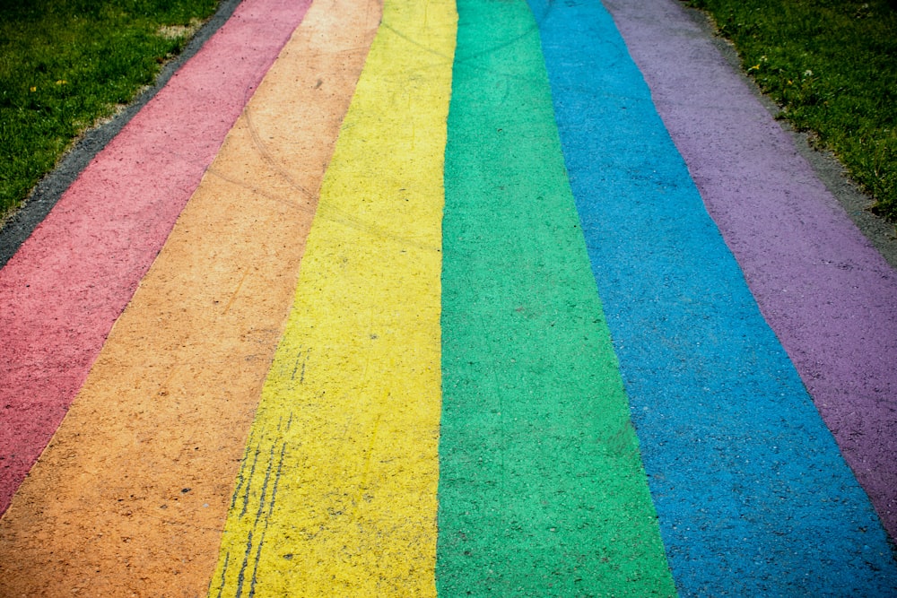 green and yellow concrete pathway