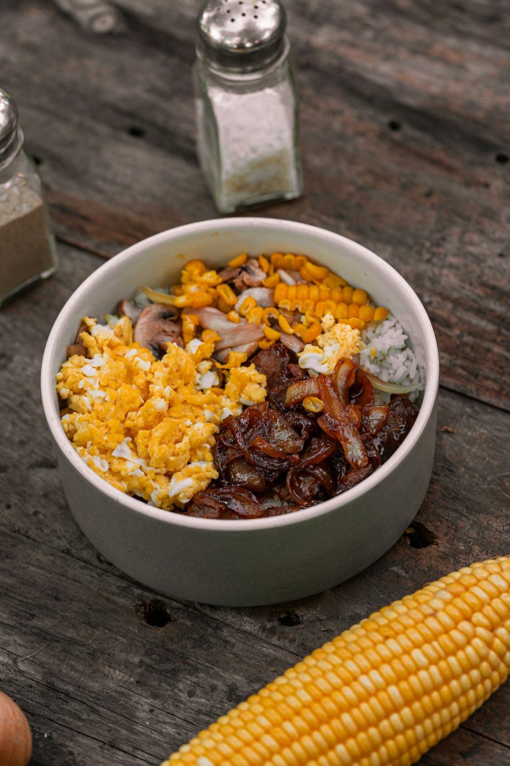 white ceramic bowl with brown food