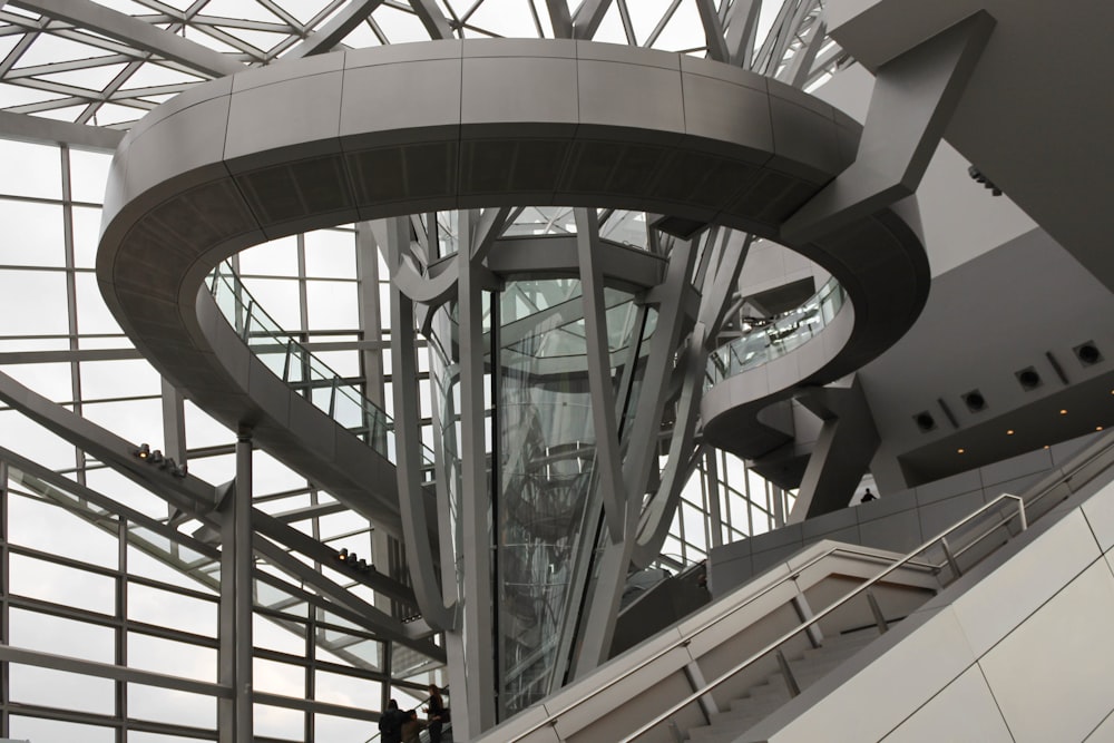 gray and brown spiral staircase