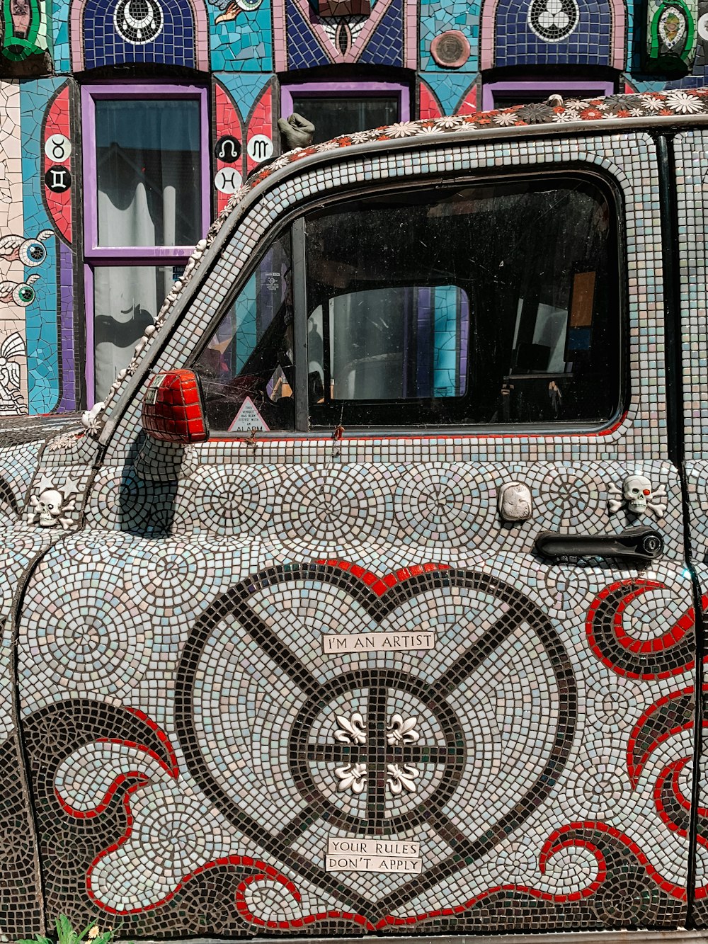 red and white car door