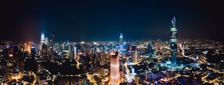 high rise buildings during night time