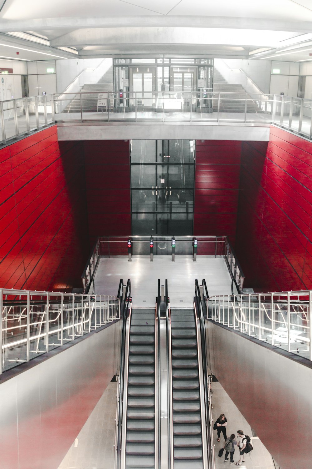 red and white concrete staircase