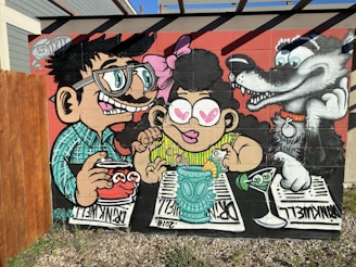 A colorful cartoon showing friends gossiping over coffee.