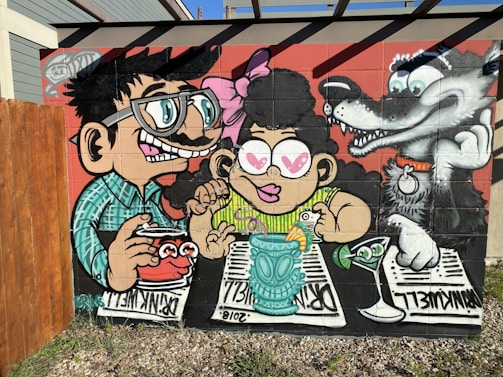 A colorful cartoon showing friends gossiping over coffee.