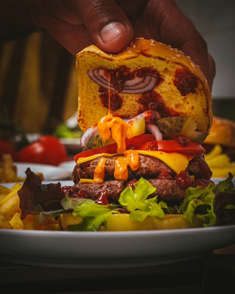 burger with ham and lettuce