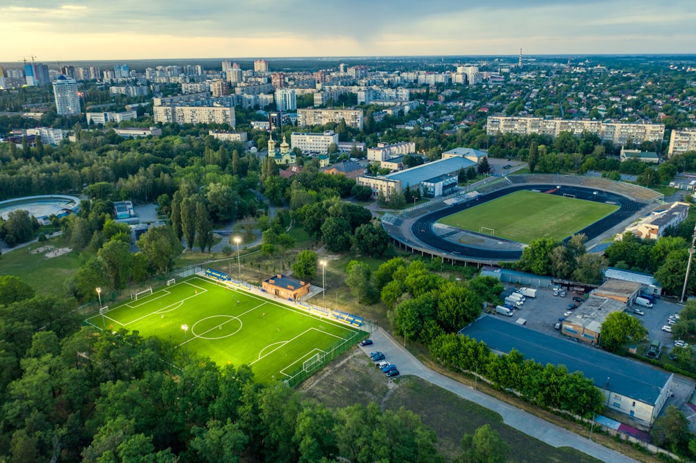 aerial view of green grass field and trees during daytime