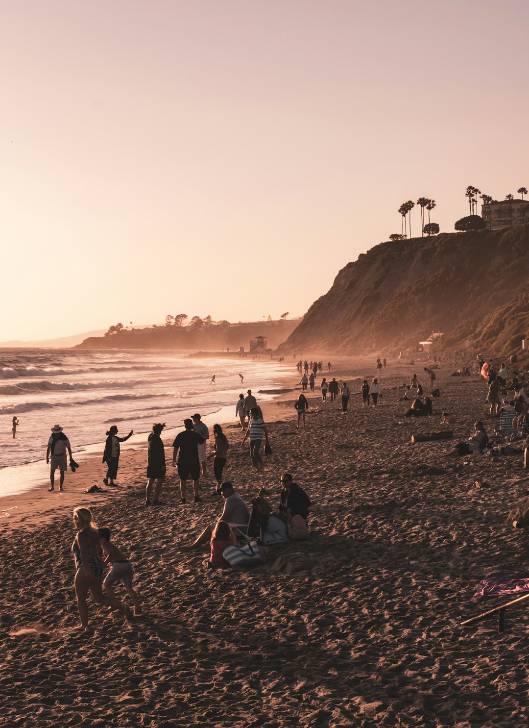 people on beach during sunset