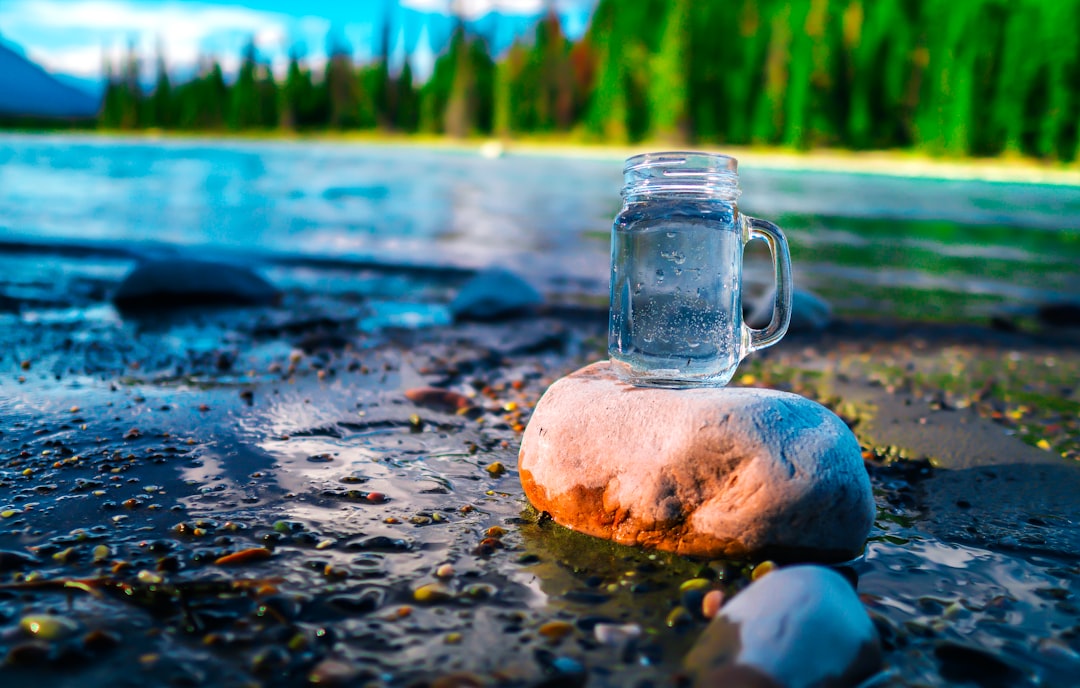 clear glass jar on brown rock