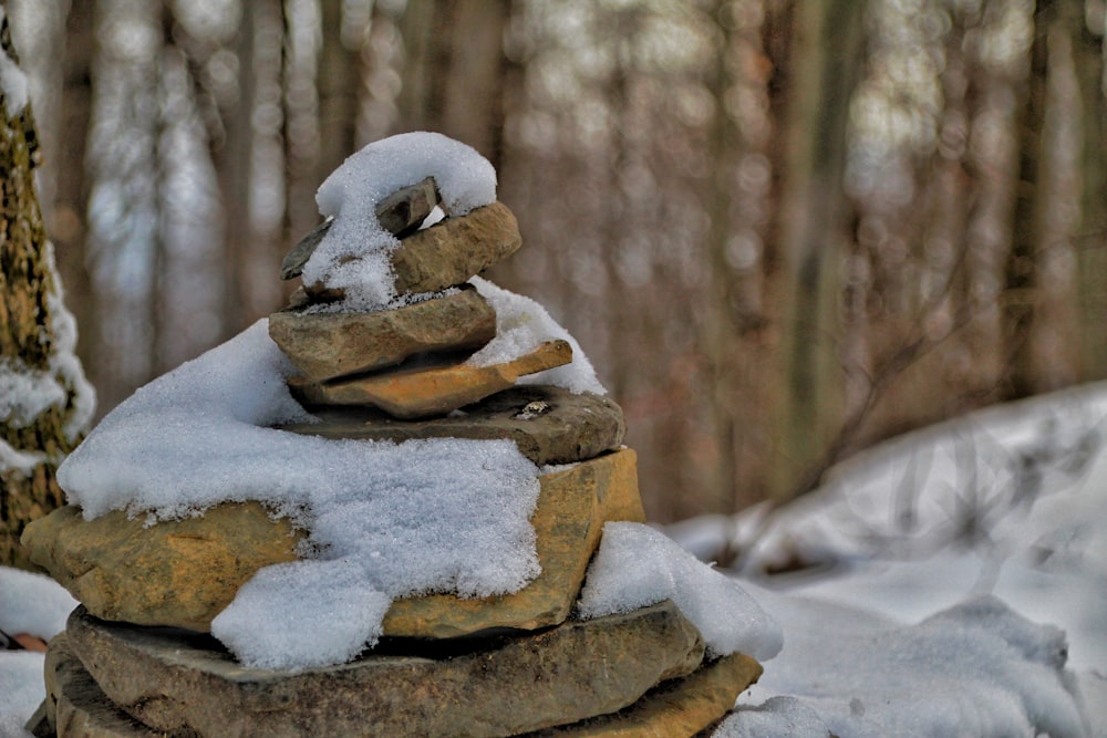 gray stone on snow covered ground during daytime