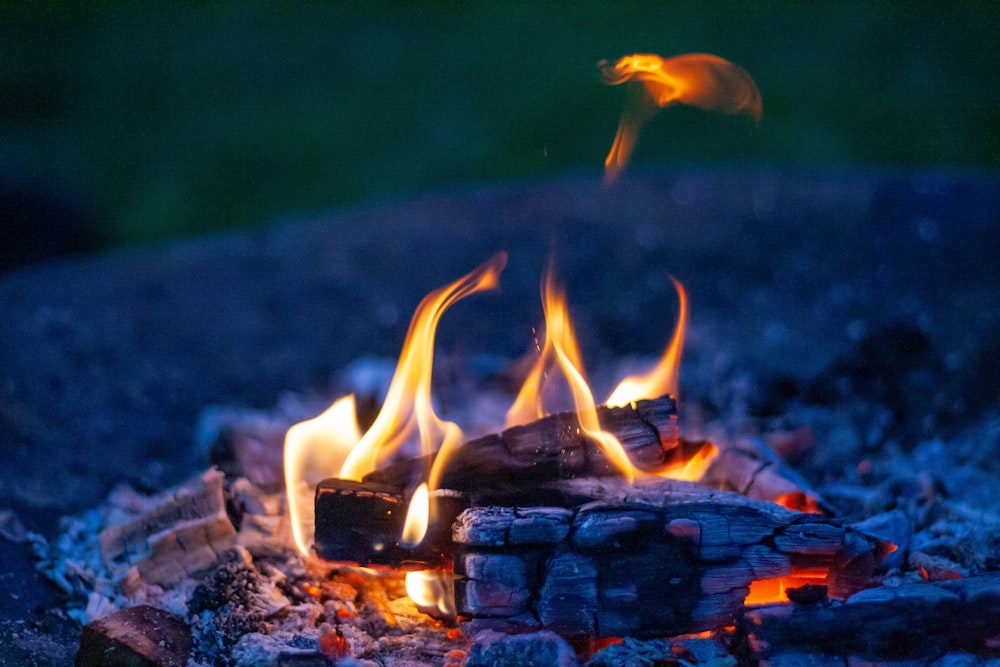 fire in fire pit during night time