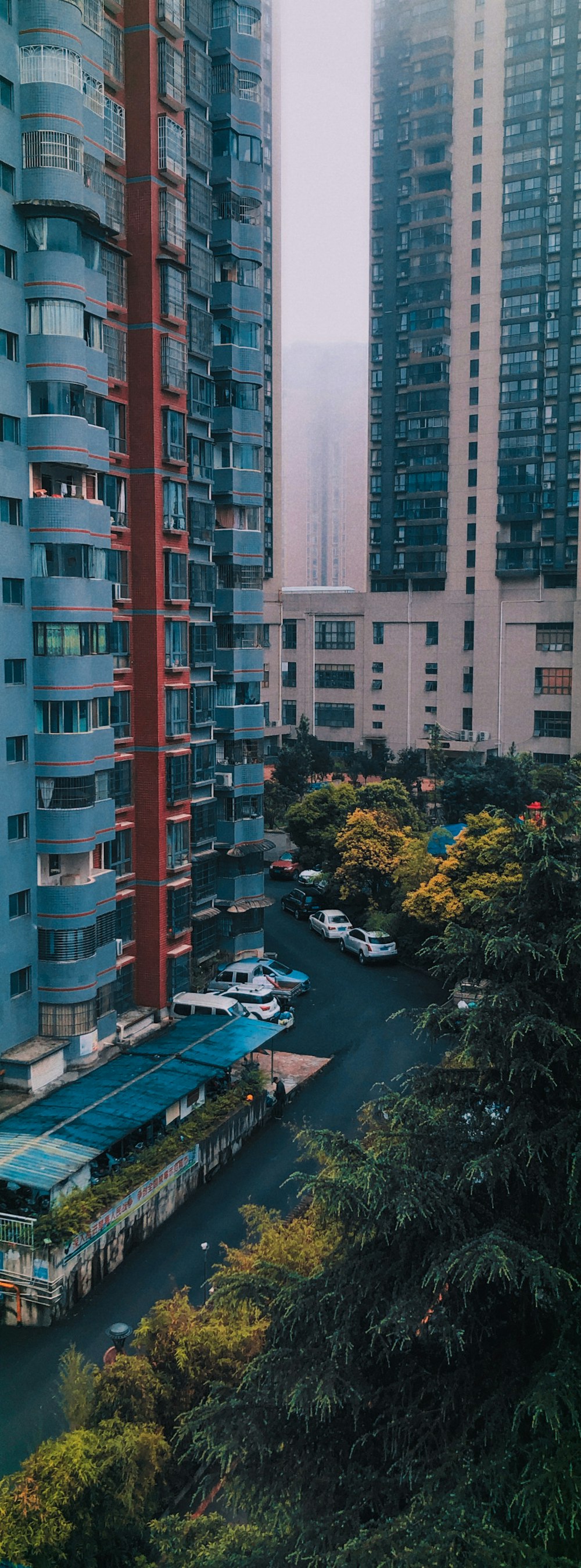 cars parked beside high rise building during daytime