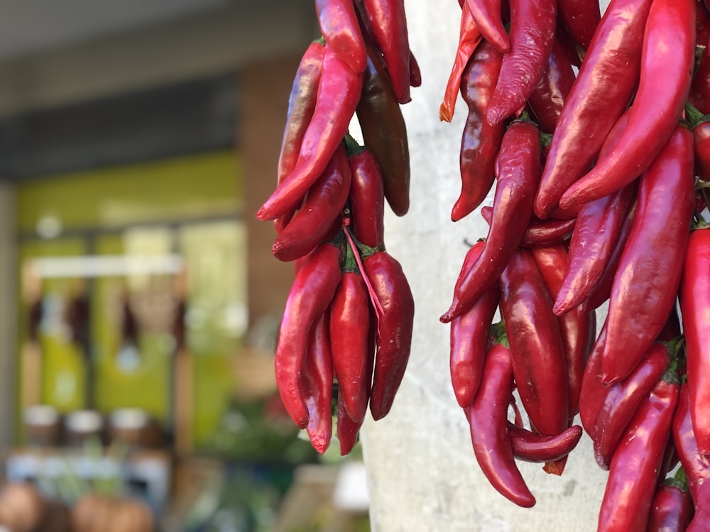 chiles rojos en poste de concreto blanco