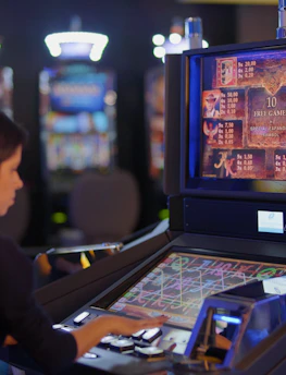 Happy player celebrating a big win on an online casino slot game.