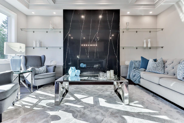Living room wall adorned with sleek PU stone panels creating a modern vibe