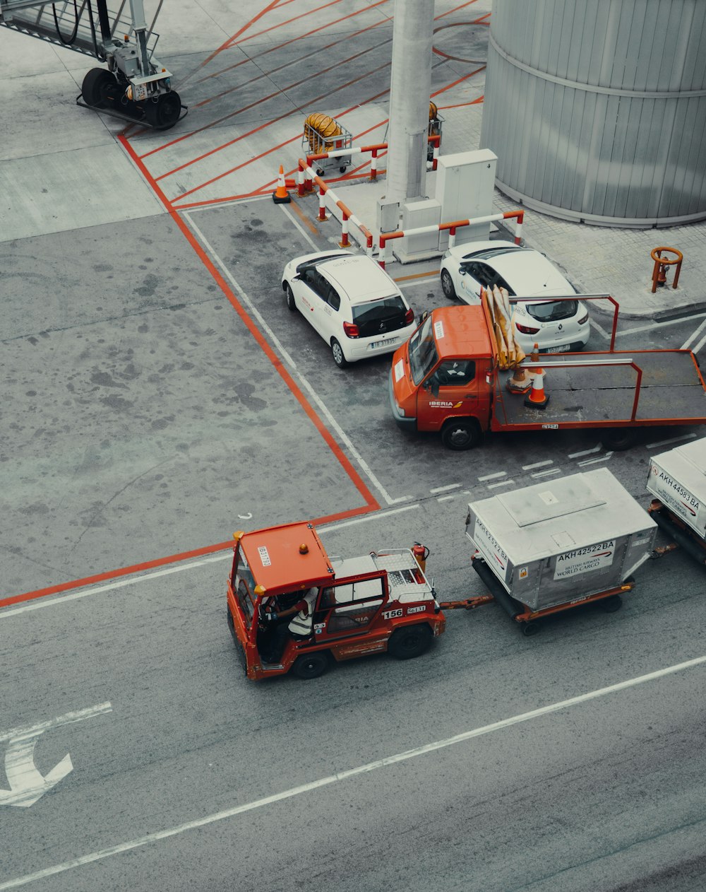 red and white truck on parking lot