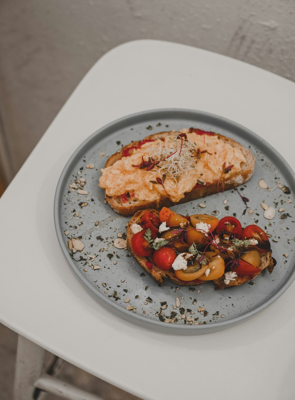 pizza on gray round plate