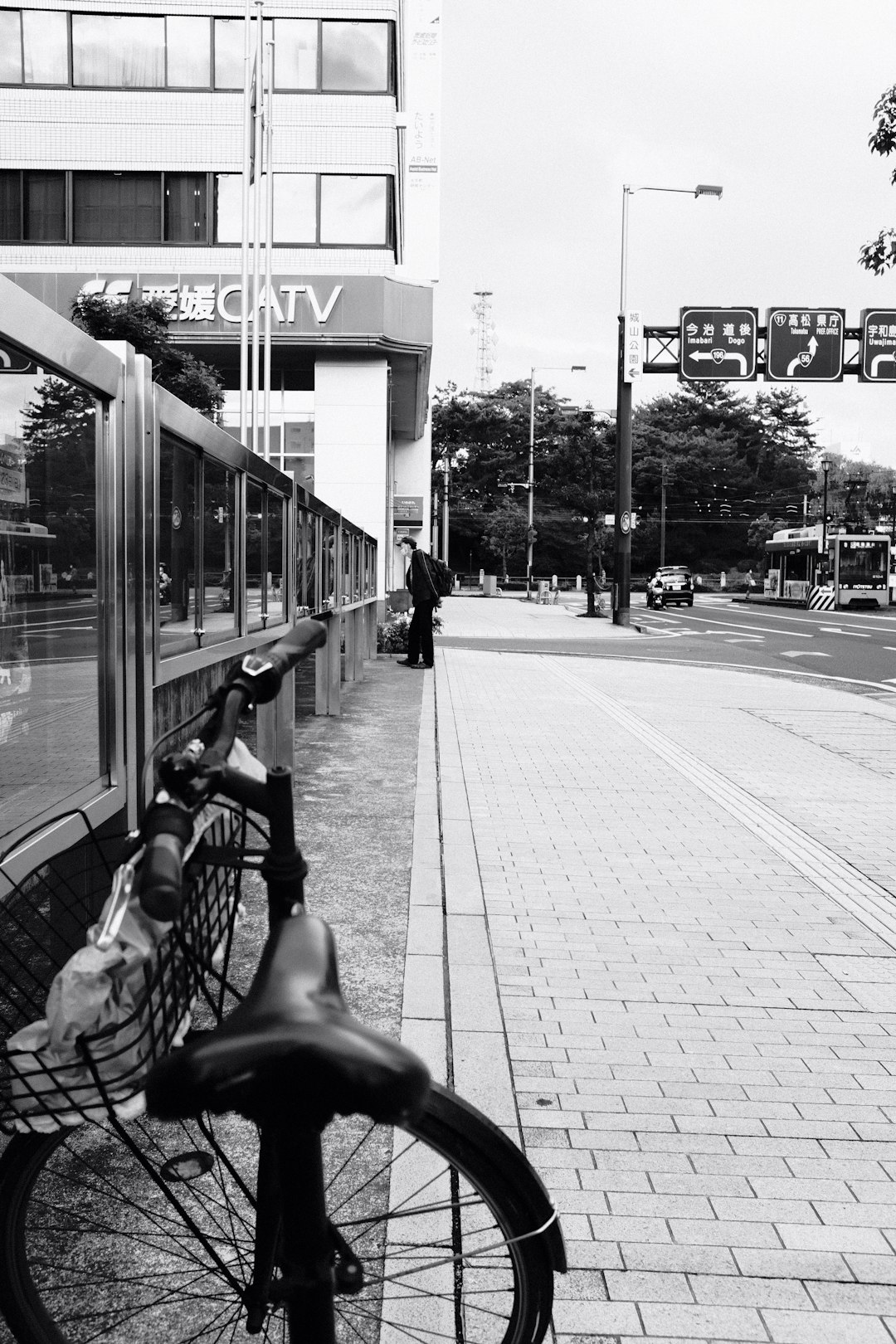 grayscale photo of people walking on sidewalk near building