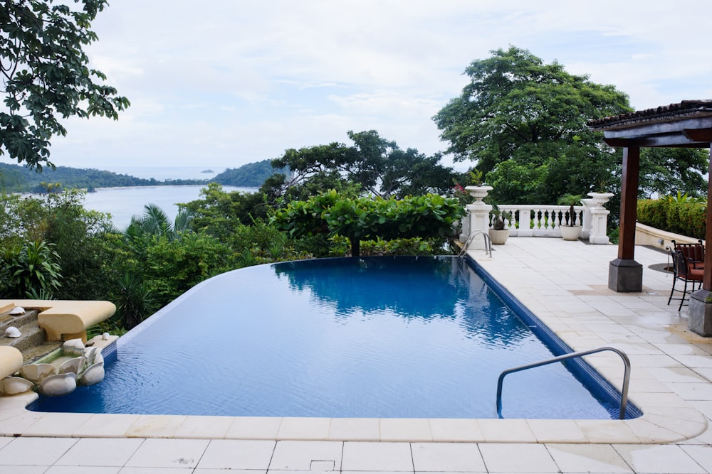 swimming pool near green trees during daytime