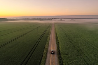 A peaceful early morning scene of a mini cab driving along a quiet road near West Drayton.