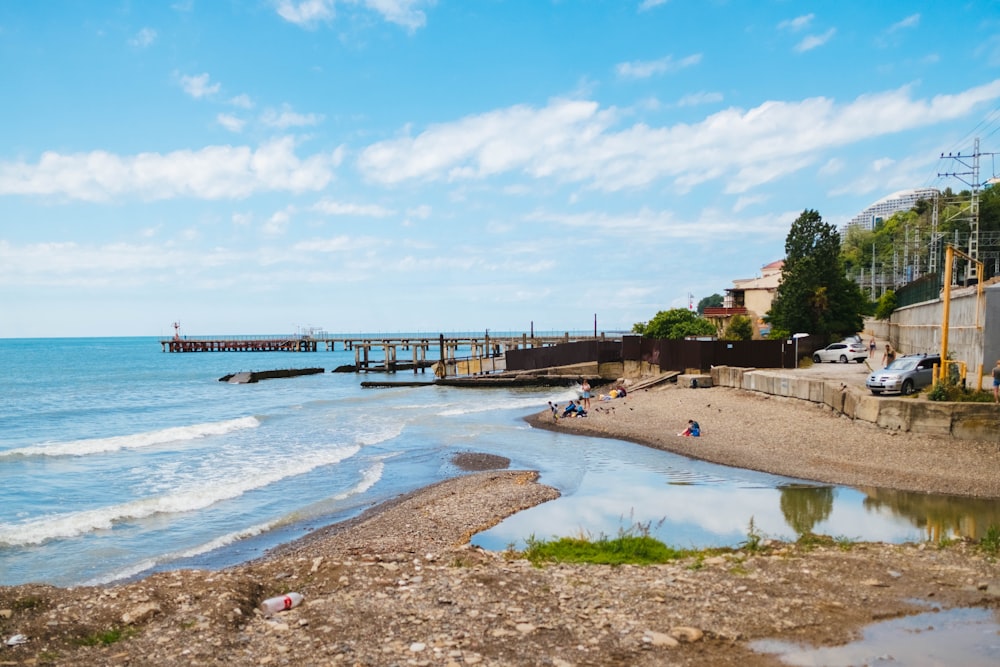 blue sea dock on beach during daytime