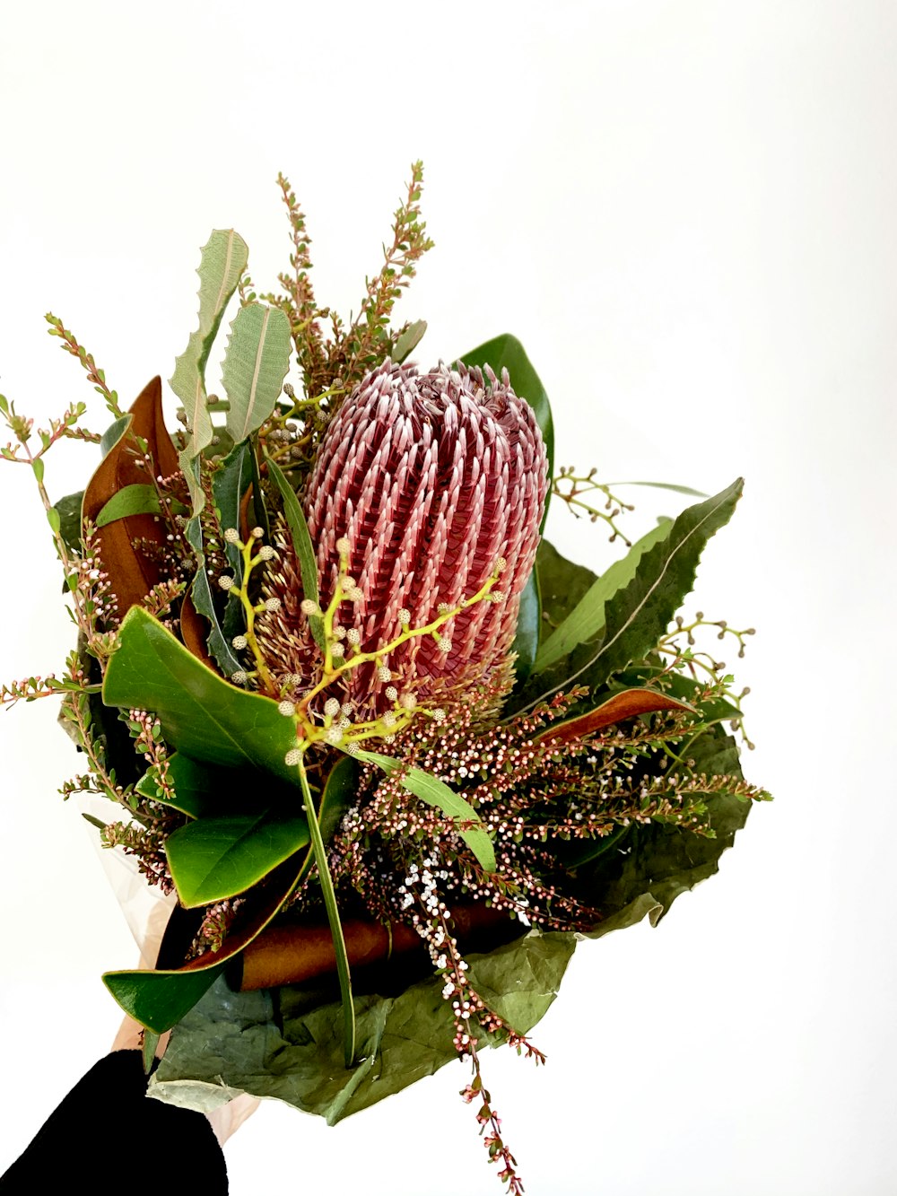 purple flower on brown wooden pot