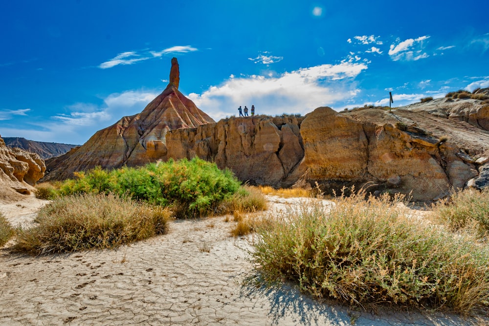 brown rock formation near green grass under blue sky during daytime