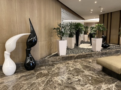 An elegant indoor space featuring artificial wall decorations.