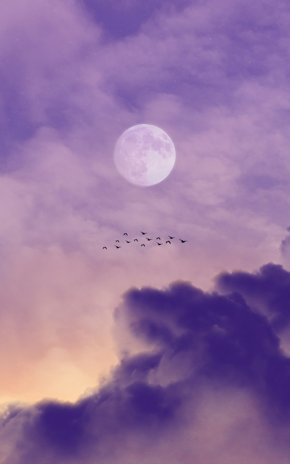 밤 시간 동안 구름 위에 보름달