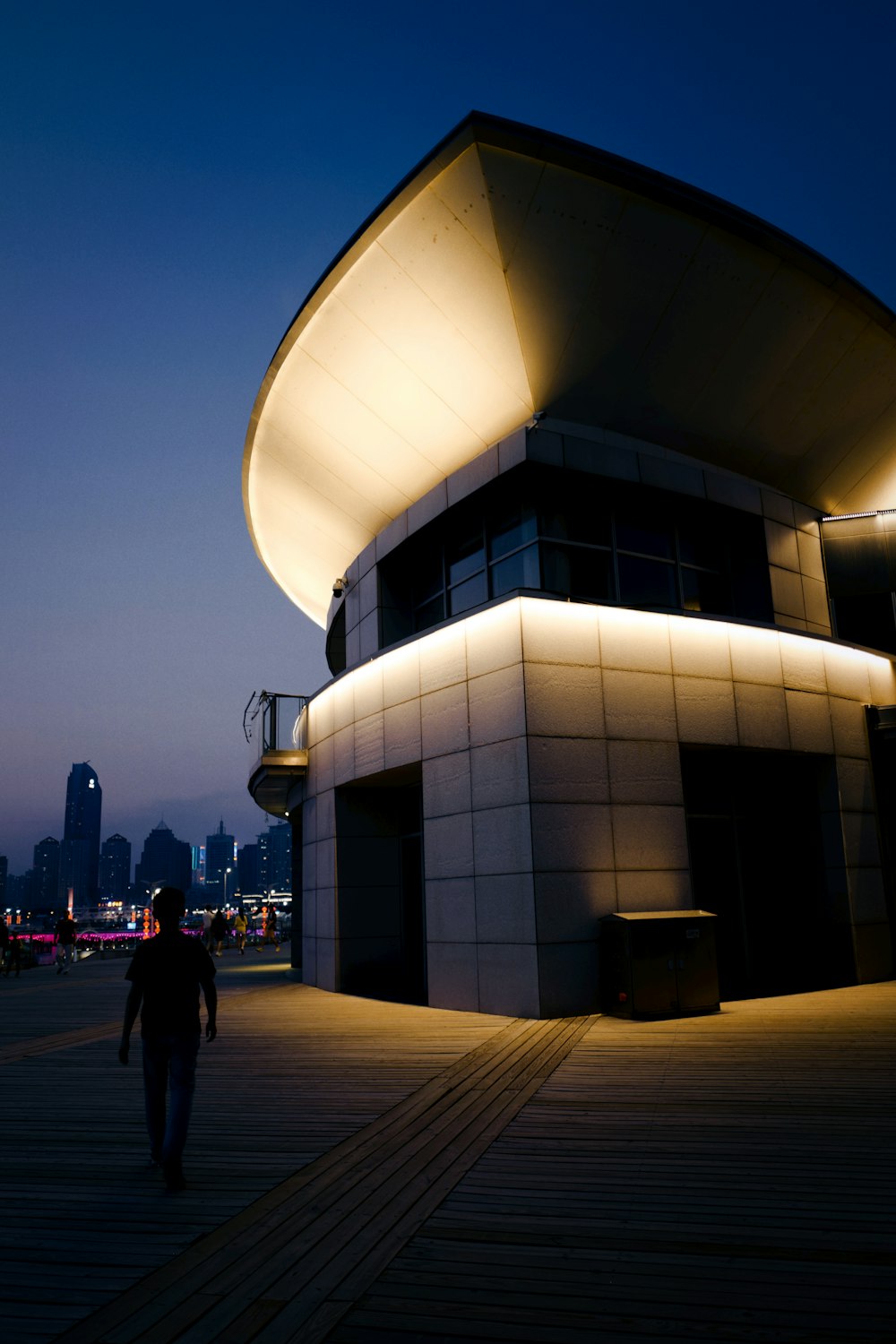 people walking near gray concrete building during night time