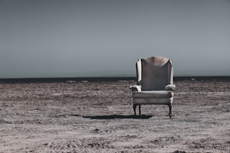 Neutral emmpty armchair on brown sand during daytime
